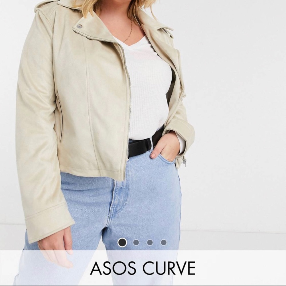 ASOS Design Curve suede biker jacket in stone